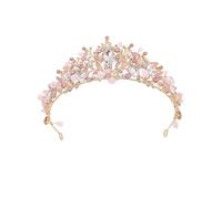 Ginddy Girls Princess Tiara Crown Headband - Gold & Pink Crystal Rhinestone Alloy Hairband for Birthday Party Costume Accessories, Kids Dress Up for Wedding/Performance (4-10 Years)