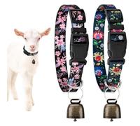 GINDOOR 2 Pack Goat Collars with Bells, Horse Sheep Grazing Copper Bells and Adjustable Nylon Collar Set Pet Anti-Lost Loud Bronze Bell for Small Farm Animal Sheep Goat Cow Accessories(Black Printed)