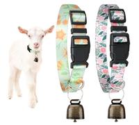 GINDOOR 2 Pack Goat Collars with Bells, Horse Sheep Grazing Copper Bells and Adjustable Nylon Collar Set Pet Anti-Lost Loud Bronze Bell for Small Farm Animal Sheep Goat Cow Accessories(Floral)