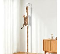 GINDOOR 2" x 4.92Ft Cat Climbing Rope with Hook, Natural Jute Ropes for Ceiling and Wall Mounted, Durable and Safe Cat Climbing Sisal Rope Toy with Cats Scratch Rope, Suitable for Indoor and Outdoor