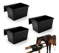 GINDOOR 3 Pack 17 Quart Rubber Horse Feed Bucket Heavy Duty Plastic Hay Feeder for Stall Fence Pasture Stable Mountable Cattle Sheep Cow Feeding Pan with Hook for Easy Hanging Black