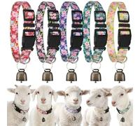 GINDOOR 5 Pack Goat Collars with Bells, Adjustable Nylon Collar Set pet and Horse Sheep Grazing Copper Bells Pet Anti-Lost Loud Bronze Bell for Small Farm Animal Sheep Goat Cow Accessories(Floral)