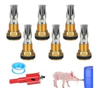 GINDOOR 6PCS Pig Waterer Nipple, Automatic Pig Nipple Water Drinker for Barrel Kit, Stainless Steel Hog Water Drinker Feeder with Water Tank Connectors Kit for Pig Goats Swine Piglets Drinking