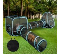 GINDOOR 9.45FT Outdoor Cat Enclosures Portable Kitty Playhouse, Pop Up Cat Tent with 33.86x 11.81IN Double Rabbits Tunnels DIY in Multiple Ways, Kitty Playpen Play Tents for Rabbits and Small Animals