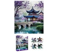 Ginfonr 1000 Piece Jigsaw Puzzles for Adults - ASIAN OASIS, Recycled Paper Puzzle for Challenging Fun, No Dust Classic Cherry Blossoms Artistic Puzzle, Gifts for Family Game Night 21.7 x 19.3 inch