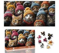 Ginfonr 1000 Piece Jigsaw Puzzles for Adults - FELINE GATHERING, Irregular Shaped Pieces for Challenging Fun, No Dust Classic Animal Artistic Puzzle, Gifts for Family Game Night 31.5 x 16 inch