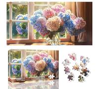 Ginfonr 1000 Piece Jigsaw Puzzles for Adults - Hydrangea, Irregular Shaped Pieces for Challenging Fun, No Dust Classic Afternoon Artistic Puzzle, Gifts for Family Game Night 31.5 x 16 inch