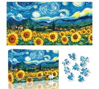 Ginfonr 1000 Piece Jigsaw Puzzles for Adults - SUNFLOWER SYMPHONY, Irregular Shaped Pieces for Challenging Fun, No Dust Classic Sunflowers Artistic Puzzle, Gifts for Family Game Night 31.5 x 16 inch