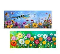 Ginfonr 2PCS Large Diamond Art Kits for Adults, Dragonflies Diamond Painting for Adults, Diamond Decor Dandelions Full Drill, Diamonds Craft Embroidery Rhinestone for Home Wall Decor 31.5 x 11.81 inch