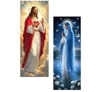 Ginfonr 2PCS Large Diamond Art Kits for Adults, Jesus Diamond Painting for Adults, Diamond Decor Virgin Mary Full Drill, Diamonds Craft Embroidery Rhinestone for Home Wall Decor 31.5 x 11.81 inch