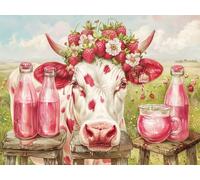 Ginfonr 5D DIY Diamond Art Painting Cow by Number Kits Full Drill for Adults, Paint with Diamonds Art Strawberry Milk Cross Stitch Embroidery Rhinestone Craft for Home Wall Decor 12x16 Inch