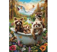 Ginfonr 5D DIY Diamond Art Painting Raccoon by Number Kits Full Drill for Adults, Paint with Diamonds Art Animal Cross Stitch Embroidery Rhinestone Craft for Home Wall Decor 12x16 Inch