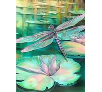 Ginfonr 5D DIY Diamond Painting Green Dragonfly by Number Kits Full Drill for Adults, Paint with Diamonds Art Lotus Cross Stitch Embroidery Rhinestone Craft for Home Wall Decor 12x16 inch