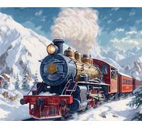 Ginfonr 5D DIY Diamond Painting Steam Train by Number Kits Full Drill for Adults, Paint with Diamonds Art Landscape Cross Stitch Embroidery Rhinestone Craft for Home Wall Decor 12x16 Inch