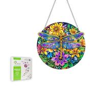 Ginfonr Diamond Painting Kits Hanging Pendant, Dragonfly Summer Decorations Outdoor, Flower Crystal Ornaments Diamond Art Suncatcher, Double Sided Hanging Kits for Garden Window (20x20 cm)
