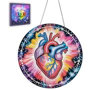 Ginfonr Diamond Painting Kits Hanging Pendant, Magic Diamond Art Kits for Adults, Special Shaped Rhinestone Heart Diamond Art, Double Sided Hanging Kits for Garden Wall Window 8 x 8 inch