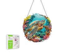 Ginfonr Diamond Painting Kits Hanging Pendant, Turtle Summer Decorations Outdoor, Landscape Sun Catchers for Windows, Double Sided Hanging Mother's Day Gifts for Garden (20x20 cm)