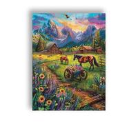 Ginfonr DIY 5D Diamond Art Kit for Adults, Landscape with Horses, Diamond Painting, 12 x 6 cm, Traditional Style, Not Foldable