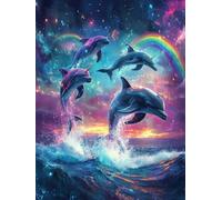 Ginfonr DIY 5D Diamond Art Kits for Adults, Dolphin Diamond Painting, Realistic Sea Life Art, 12 * 16 Inch