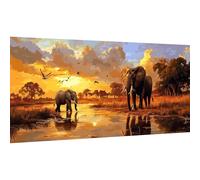 Ginfonr DIY Large Diamond Art Kits for Adults, Elephant Diamond Painting for Adults, Diamond Decor Animal Full Drill, Diamonds Craft Embroidery Rhinestone for Home Wall Decor 31.5 x 11.81 inch
