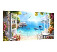 Ginfonr DIY Large Diamond Art Kits for Adults, Seaside Diamond Painting for Adults, Diamond Decor Beach Full Drill, Diamonds Craft Embroidery Rhinestone for Home Wall Decor 31.5 x 11.81 inch