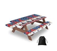 Ginfult American Flag Gnomes Picnic Table Cover with Bench Covers Waterproof Elastic Fitted Outdoor Tablecloth for 5ft Tables