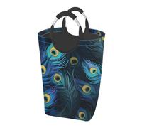 Ginfult Animal Peacock Bird Feather Laundry Hamper with Handles Foldable Laundry Baskets Large Clothes Hampers Storage Basket for Bedroom Bathroom