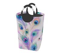 Ginfult Beautiful Peacock Feathers Laundry Hamper with Handles Foldable Laundry Baskets Large Clothes Hampers Storage Basket for Bedroom Bathroom