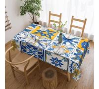 Ginfult Blue Yellow White Spanish Ceramic Tiles Rectangle Table Cloth 137x183 cm Water Resistant Tablecloth Oblong Washable Table Cover for Dining Wedding