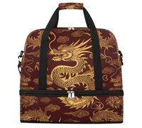 Ginfult Chinese Dragon Animal Pattern Sports Travel Duffel Bag Foldable Gym Bag with Shoe Compartment Carry On Weekender Overnight Bags for Women Men