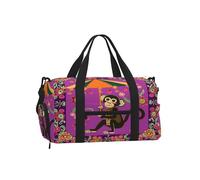Ginfult Chinese Style Monkey Umbrella Flower Sports Gym Bag with Shoe Compartment & Wet Pocket, Travel Holdall Waterproof Workout Overnight Weekender Bag for Women Men
