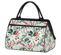 Ginfult Christmas Green Red Holly Leaf Sport Duffel Bags Waterproof Travel Duffle Bag Lightweight Gym Weekender Overnight Tote for Women Men