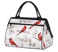 Ginfult Christmas Red Bird Holly Leaf Sport Duffel Bags Waterproof Travel Duffle Bag Lightweight Gym Weekender Overnight Tote for Women Men