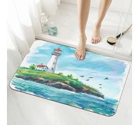 Ginfult Coastal Beach Lighthouse Postcard Bath Mat 40x60 cm Absorbent Non Slip Bathroom Door Mats Diatomaceous Shower Mat for Entrance