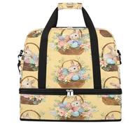 Ginfult Cute Easter Rabbit Egg Sports Travel Duffel Bag Foldable Gym Bag with Shoe Compartment Carry On Weekender Overnight Bags for Women Men