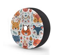 Ginfult Cute Fox Bear Wolf Deer Animals Head Spare Tyre Cover with Camera Hole, 15 in Waterproof Wheel Covers Elastic Tire Covers for Car Trailer Trucks