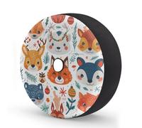 Ginfult Cute Fox Bear Wolf Deer Animals Head Spare Tyre Cover with Camera Hole, 17 in Waterproof Wheel Covers Elastic Tire Covers for Car Trailer Trucks