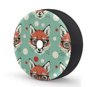 Ginfult Cute Fox Head Pattern Spare Tyre Cover with Camera Hole, 17 in Waterproof Wheel Covers Elastic Tire Covers for Car Trailer Trucks
