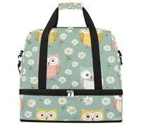 Ginfult Cute Owl Daisy Pattern Sports Travel Duffel Bag Foldable Gym Bag with Shoe Compartment Carry On Weekender Overnight Bags for Women Men
