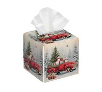 Ginfult Decorative Tissue Box Cover Christmas Snowman Red Trucks Waterproof Leather Square Tissue Box Facial Paper Cube Holder Storage for Car Bathroom