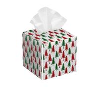 Ginfult Decorative Tissue Box Cover Christmas Tree Waterproof Leather Square Tissue Box Facial Paper Cube Holder Storage for Car Bathroom