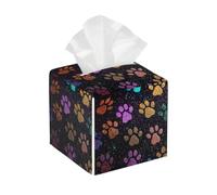 Ginfult Decorative Tissue Box Cover Colorful Glitter Dog Cat Paw Print Waterproof Leather Square Tissue Box Facial Paper Cube Holder Storage for Car Bathroom