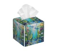 Ginfult Decorative Tissue Box Cover Oil Painting Summer Dragonfly Waterproof Leather Square Tissue Box Facial Paper Cube Holder Storage for Car Bathroom