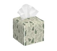 Ginfult Decorative Tissue Box Cover Sage Green Ferns Leaves Waterproof Leather Square Tissue Box Facial Paper Cube Holder Storage for Car Bathroom