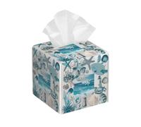 Ginfult Decorative Tissue Box Cover Teal Sea Starfish Turtle Seashell Lighthouse Waterproof Leather Square Tissue Box Facial Paper Cube Holder Storage for Car Bathroom