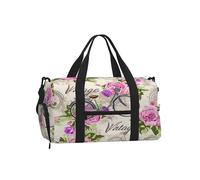 Ginfult Elegant Rose Bicycle Sports Gym Bag with Shoe Compartment & Wet Pocket, Travel Holdall Waterproof Workout Overnight Weekender Bag for Women Men