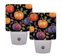 Ginfult Fall Autumn Pumpkins Square Night Light LED Plug in Dusk to Dawn Auto On Off Nightlight for Bedroom Bathroom, 2 Pack