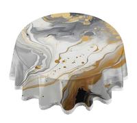 Ginfult Golden Beige White Grey Marble Round Table Cloth 152 cm Polyester Waterproof Table Cover with Lace Edge Tablecloth for Dining Table Kitchen Party
