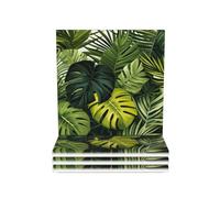 Ginfult Green Tropical Palm Leaves Absorbent Ceramic Drink Coaster Set of 4 Non Slip Cork Backing Square Bar Coasters