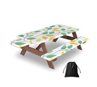 Ginfult Green Yellow Leaves Picnic Table Cover with Bench Covers Waterproof Elastic Fitted Outdoor Tablecloth for 5ft Tables